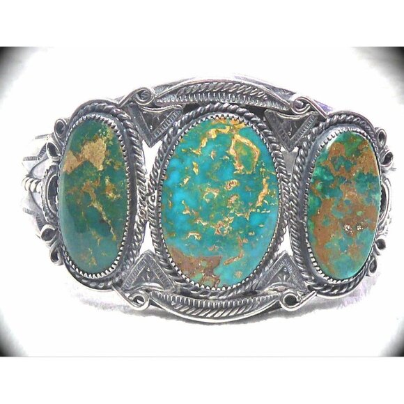 Vintage Native American Navajo Silver Turquoise Cuff Bracelet. - Picture 1 of 16